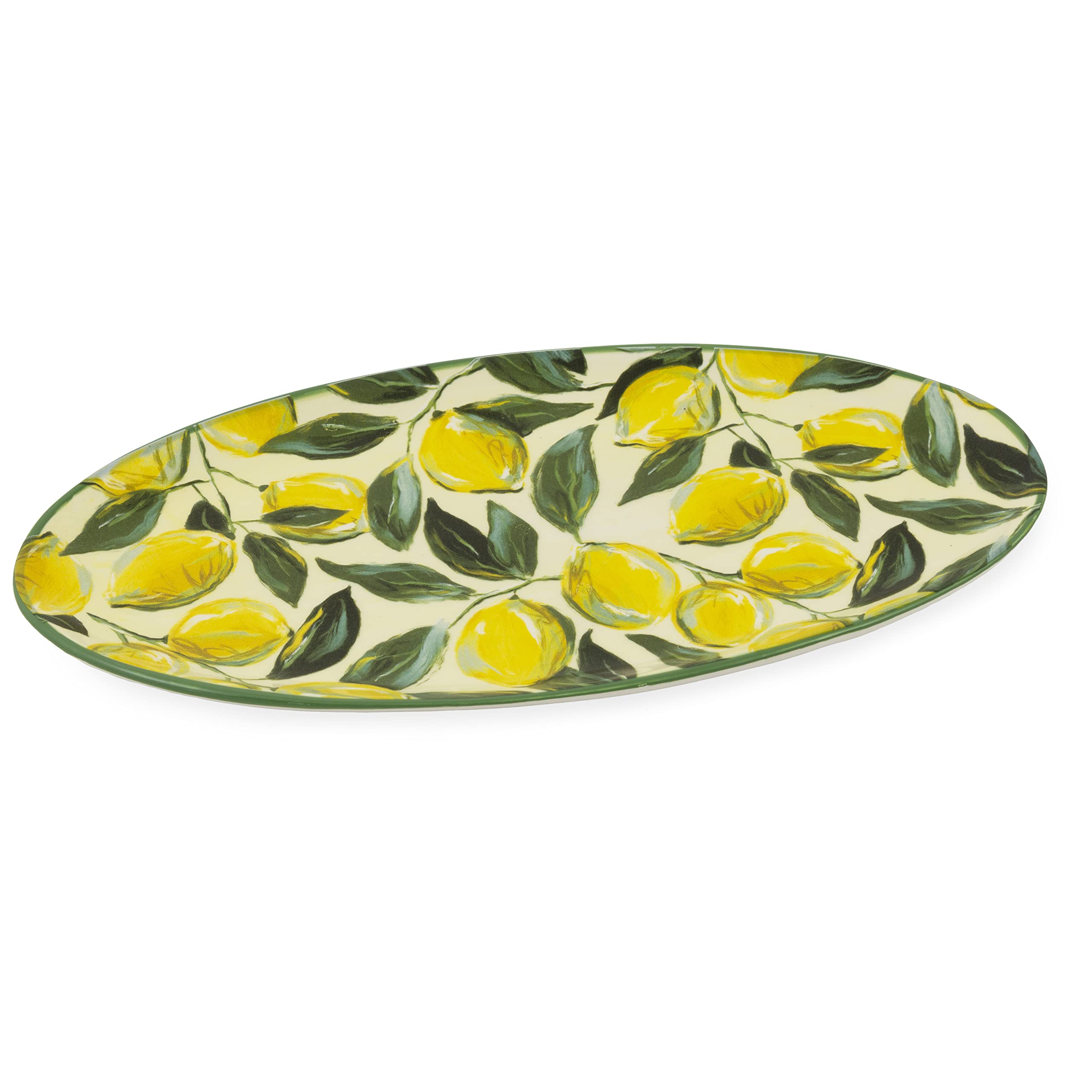 Boston International Ceramic Oval Serving Plate, 10 x 5-Inches, Painterly Lemons