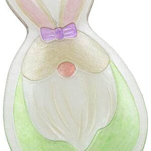 Boston International Easter Platter Table Décor Glass Serving Plate, Large, Green Bunny Gnome