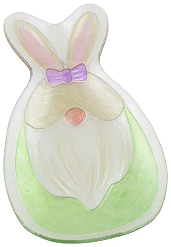 Boston International Easter Platter Table Décor Glass Serving Plate, Large, Green Bunny Gnome