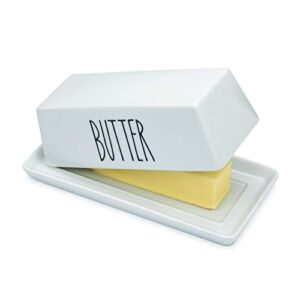 heartland home porcelain covered butter dish with lid for countertop (without handle). 7.6" x 3.8" butter holder container for one stick of butter. textured tray butter keeper for non slip storage