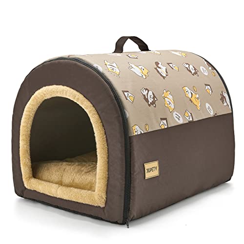 Jiupety Medium Dog House, 2 in 1 Dog House, L Size for Medium Dog, Portable Dog House for Medium Dogs, Brown