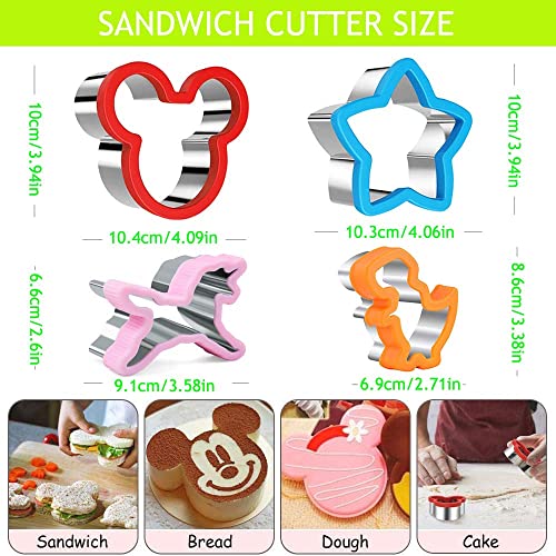 Crethinkaty Sandwich Cutter Set - 4 Pieces Sandwich Cutters Set Dinosaur&Unicorn&Star Shapes 10 Pieces Fruit Shape Cutters Vegetable Cutter Set Mini Animal Cookie Cutter Fruit Stamps Mold.