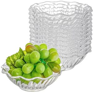 elsjoy set of 12 plastic dessert bowls, 7 oz clear small plastic bowls mini snack bowl, 4.7 inch stackable serving bowls for ice cream, candy, nut, fruits, flower shape