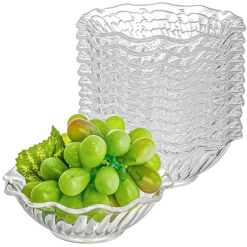 Elsjoy Set of 12 Plastic Dessert Bowls, 7 Oz Clear Small Plastic Bowls Mini Snack Bowl, 4.7 Inch Stackable Serving Bowls for Ice Cream, Candy, Nut, Fruits, Flower Shape