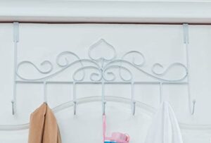 eywlwaar over the door hooks with 7 hooks metal rack for home use hats coats key bag clothes scarfs hooks and love design(white)