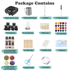 Complete Candle Making Kit with Wax Melter, Making Supplies,DIY Arts&Crafts Gift for Kids,Beginners,Adults,Including 500w Electronic Stove,Wicks,Rich Scents,Dyes,Melting Pot,Candle tins