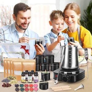 Complete Candle Making Kit with Wax Melter, Making Supplies,DIY Arts&Crafts Gift for Kids,Beginners,Adults,Including 500w Electronic Stove,Wicks,Rich Scents,Dyes,Melting Pot,Candle tins