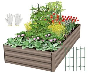 sonfily raised garden bed metal raised garden bed outdoor kit garden boxes raised galvanized planter raised beds for gardening vegetables fruit with 2pcs tomato cages,8x4x1ft,brown