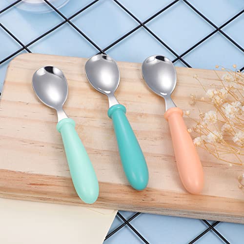 6 Pieces Toddler Spoons Baby Feeding Spoons Kids Spoons with Round Handle, Toddler Utensils Stainless Steel Children's Silverware Set, BPA Free, Dishwasher Safe