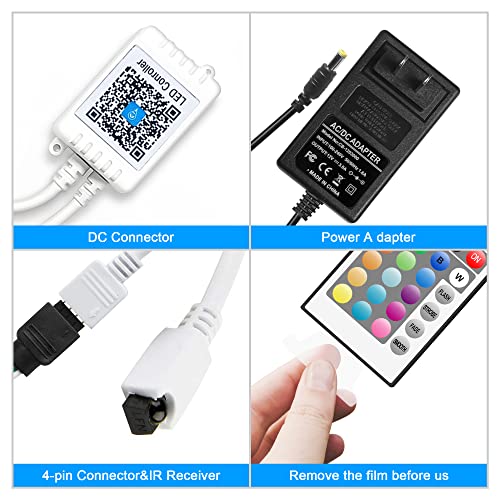 hyrion LED Strip Lights Bluetooth Controller,24 Key Remote with Power Adapter for Receiver SMD 5050 2835 3528 RGB LED Lights Strip