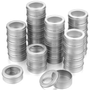 2 ounce metal tin cans round empty container salve tins with clear screw lid for kitchen, office, candles, candies ()