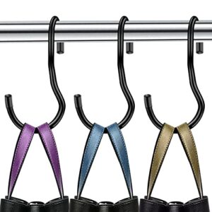 purse hanger for closet - 10 pack closet hooks for bags - unique twisted design closet rod hooks saves space, large size purse hooks for hanging handbags, belts, scarves, hats, clothes - black