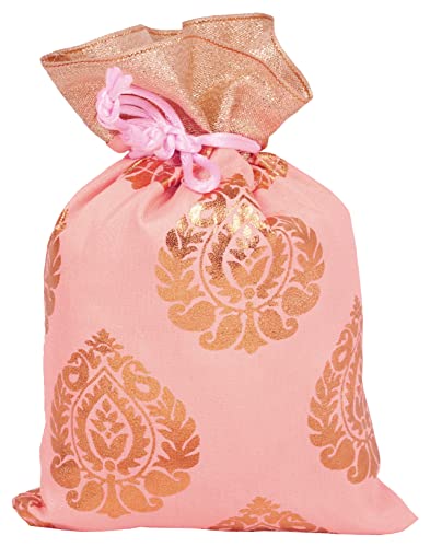 Touchstone Drawstring Bags Traditional Indian Handcrafted in Ficus Leaf Pattern Brocade Fabric. Perfect for Gifts Jewelry Weddings Sweet Distribution Set of 9 Vibrant Multicolor Pouches Purses Potli.