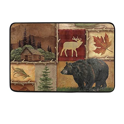 Rustic Lodge Bear Door Mat Non Slip Entrance Floor Rug Farmhouse Moose Cabin Indoor Mat Welcome Carpet for Home Bedroom Bathroom Living Room 23.6" X 15.7"