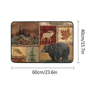 Rustic Lodge Bear Door Mat Non Slip Entrance Floor Rug Farmhouse Moose Cabin Indoor Mat Welcome Carpet for Home Bedroom Bathroom Living Room 23.6" X 15.7"