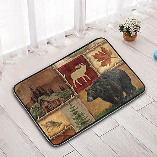 Rustic Lodge Bear Door Mat Non Slip Entrance Floor Rug Farmhouse Moose Cabin Indoor Mat Welcome Carpet for Home Bedroom Bathroom Living Room 23.6" X 15.7"