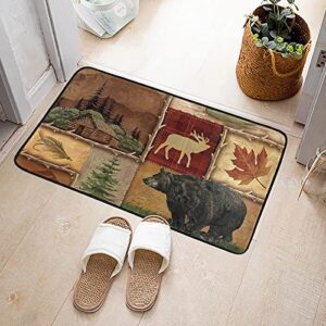 Rustic Lodge Bear Door Mat Non Slip Entrance Floor Rug Farmhouse Moose Cabin Indoor Mat Welcome Carpet for Home Bedroom Bathroom Living Room 23.6" X 15.7"