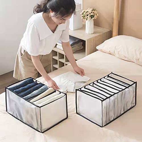 The WomenLand Wardrobe Clothes Organizer 2PCS, Washable 7 Grids Foldable Drawer Organizers for Clothing, Visible Drawer Mesh Separation Box for Jeans, T-shirt, Legging, Skirts, Kid Clothes