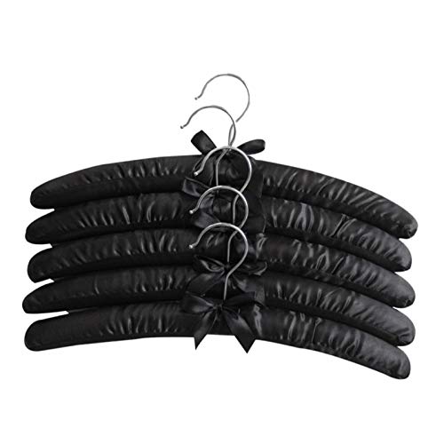 Uniqal PQZATX 15 Inch Large Satin Padded Hangers,Silk Hangers for Wedding Dress Clothes,Coats,Suits,Blouse (Black,5 Pack)