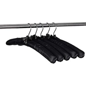 Uniqal PQZATX 15 Inch Large Satin Padded Hangers,Silk Hangers for Wedding Dress Clothes,Coats,Suits,Blouse (Black,5 Pack)