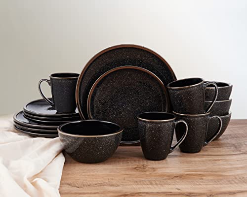 Mikasa Barrett 16 Piece Dinnerware Set, Service For 4, Black