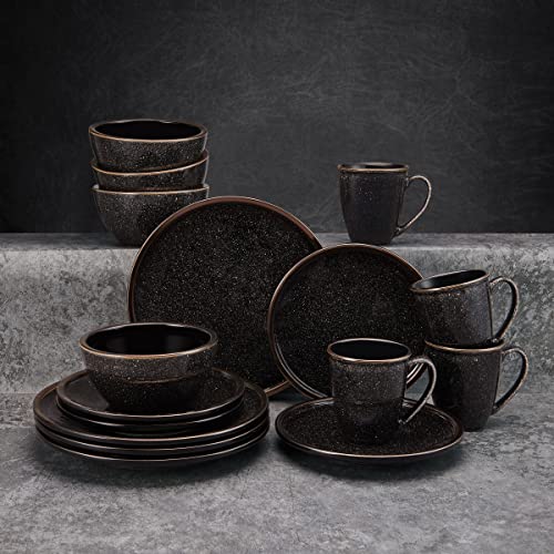 Mikasa Barrett 16 Piece Dinnerware Set, Service For 4, Black