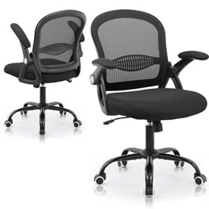 mesh office chair ergonomic desk chair mid back mesh computer desk chair with lumbar support flip up arms adjustable rolling 360° swivel