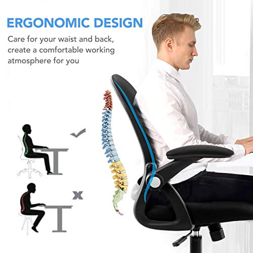 Mesh Office Chair Ergonomic Desk Chair Mid Back Mesh Computer Desk Chair with Lumbar Support Flip up Arms Adjustable Rolling 360° Swivel