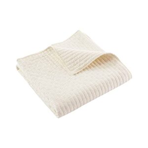 levtex - cross stitch - quilted throw - 50x60in. - 100% cotton - reversible pattern - cream quilted throw with white stitching