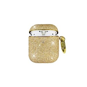 wanghe luxury bling surface plating hard cover compatible with airpods case, shockproof protective cover with keychain for airpod 2 & 1 - gold bling