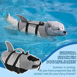 SUNFURA Dog Shark Life Jacket, Ripstop Dog Life Vest Puppy Floats for Swimming Pool with Rescue Handle & Superior Buoyancy, Small Medium Dog Life Jackets Pet Life Preserver for Boating (Silver,L)