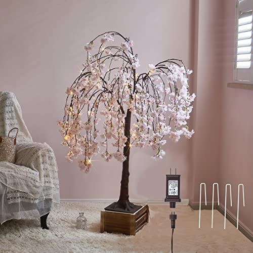 LITBLOOM Lighted Tree with Cherry Blossom 180 Fairy Lights 4FT, Pink Flower Faux Tree Lights for Indoor Outdoor Home, Wedding, Party Decoration