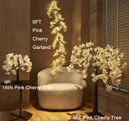 LITBLOOM Lighted Tree with Cherry Blossom 180 Fairy Lights 4FT, Pink Flower Faux Tree Lights for Indoor Outdoor Home, Wedding, Party Decoration