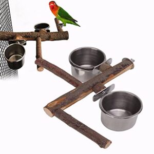 bird feeding bowl bird feeding dish cup stainless steel bowl with wood bird stand perch for parakeet budgies lovebirds and parrot