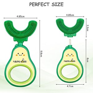 NovaBee U Shaped Toothbrush for Children – 4 Pack Set Avocado Handle and 3 Food Grade Silicone Brush Heads - 360 Whole Mouth Manual Ergonomic Toothbrush for Toddlers and Kids Ages 2-7