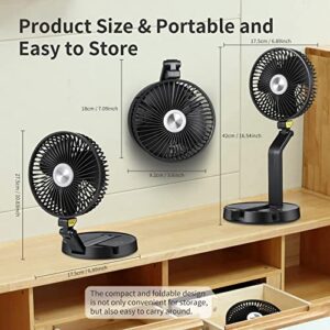 Rolg Foldaway Stand Fan, Portable Desk and Table Rechargeable Pedestal Fans with LED Light, 3 Speeds & Height, Ultra Lightweight,Wall Mounted Fan for Personal Bedroom Office Fishing Camping Fanus-001