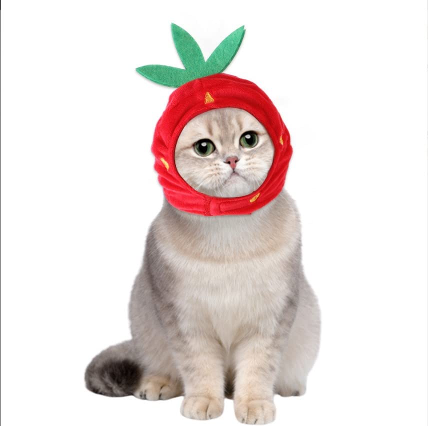 Cat Dog Strawberry Hat Adjustable Comfortable Pet Costume Decoration Headgear for Daily Wear Birthday Party