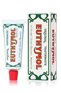 [euthymol] natural flouride-free formula/strong mint flavor for fresh breath, 3.7 oz | classic pink toothpaste for fresh breath, plaque & tartar remover | travel size aluminum recyclable tube