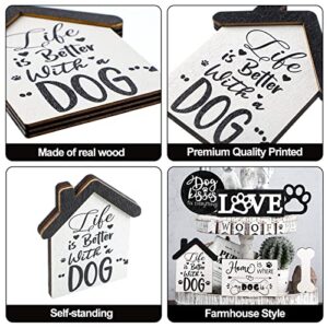 12 Pcs Tiered Tray Decor Set Wooden Dog Cat Christmas Tray Decor Rustic Farmhouse Paw Bone Farm Decoration Mini Wood Signs for Kitchen Home Table Housewarming Xmas Gift (Stylish Style)