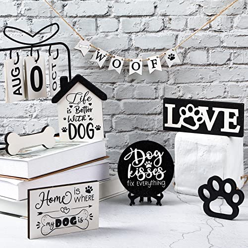 12 Pcs Tiered Tray Decor Set Wooden Dog Cat Christmas Tray Decor Rustic Farmhouse Paw Bone Farm Decoration Mini Wood Signs for Kitchen Home Table Housewarming Xmas Gift (Stylish Style)