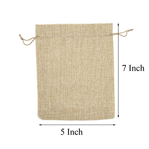 FOCCIUP 10 Pcs 5" x 7" Burlap Gift Bags with Drawstring Gift Bags for Wedding Party Jewelry Craft Packing with Tags