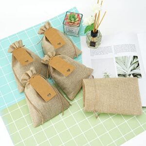 FOCCIUP 10 Pcs 5" x 7" Burlap Gift Bags with Drawstring Gift Bags for Wedding Party Jewelry Craft Packing with Tags