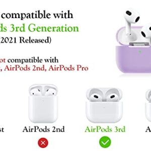 Protective Case Cover for Airpods 3 Charging Case, Soft Silicone Case Compatible with Air Pods 3rd Generation 2021 with Cute Ball Fluffy Pom Pom Keychain Kit (3rd, Lavender)