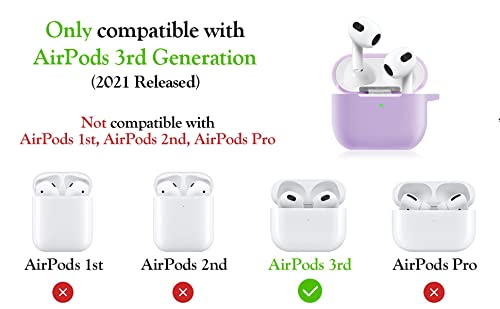 Protective Case Cover for Airpods 3 Charging Case, Soft Silicone Case Compatible with Air Pods 3rd Generation 2021 with Cute Ball Fluffy Pom Pom Keychain Kit (3rd, Lavender)