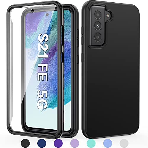 PUJUE for Samsung Galaxy S21 FE 5G Case: Silicone Slim Shockproof Protective Matte Phone Case - Rugged 360 Dual Layer Full Protection Durable Tough Drop Proof Bumper Cover [NOT S21 S21+] (Black)