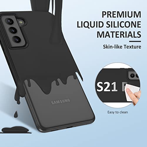 PUJUE for Samsung Galaxy S21 FE 5G Case: Silicone Slim Shockproof Protective Matte Phone Case - Rugged 360 Dual Layer Full Protection Durable Tough Drop Proof Bumper Cover [NOT S21 S21+] (Black)