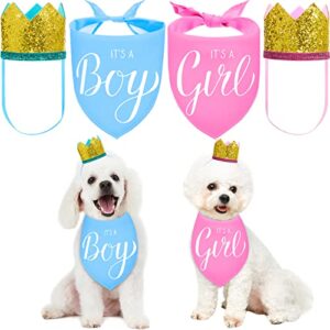 2 pieces it's a boy it's a girl dog bandana gender reveal baby announcement dog bandana and 2 pieces pet crown dog hat photo props for dog puppy cat (blue, pink)