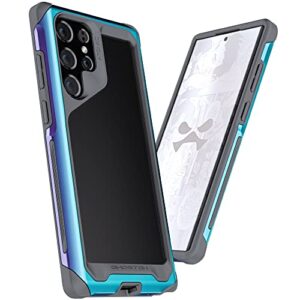 ghostek atomic slim s22 ultra phone case with clear back, iridescent aluminum bumper and s-pen stylus cutout shockproof phone cover designed for 2022 samsung galaxy s22 ultra 5g (6.8 inch) (prismatic)