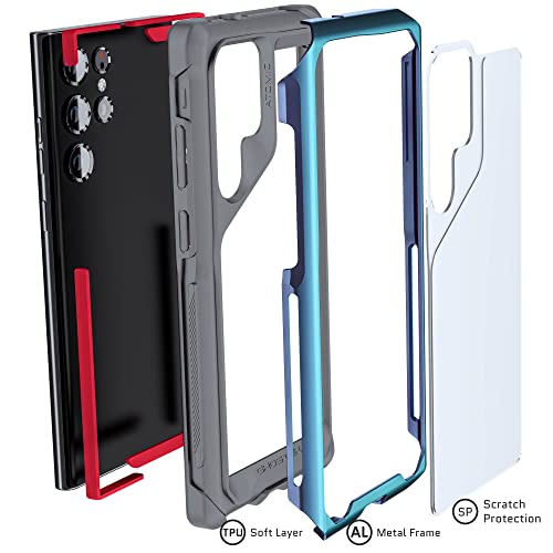 Ghostek ATOMIC slim S22 Ultra Phone Case with Clear Back, Iridescent Aluminum Bumper and S-Pen Stylus Cutout Shockproof Phone Cover Designed for 2022 Samsung Galaxy S22 Ultra 5G (6.8 Inch) (Prismatic)