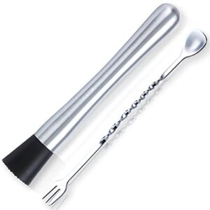 kyraton stainless steel cocktail muddler and mixing spoon home bar tool set,professional bartende set for creating mojitos and other fruit based drinks.